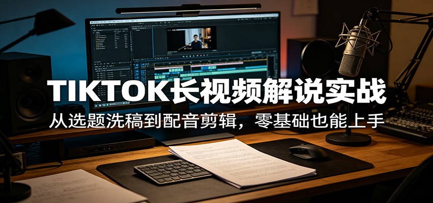 TIKTOK长视频解说实战：从选题洗稿到配音剪辑，零基础也能上手-无畏轻创