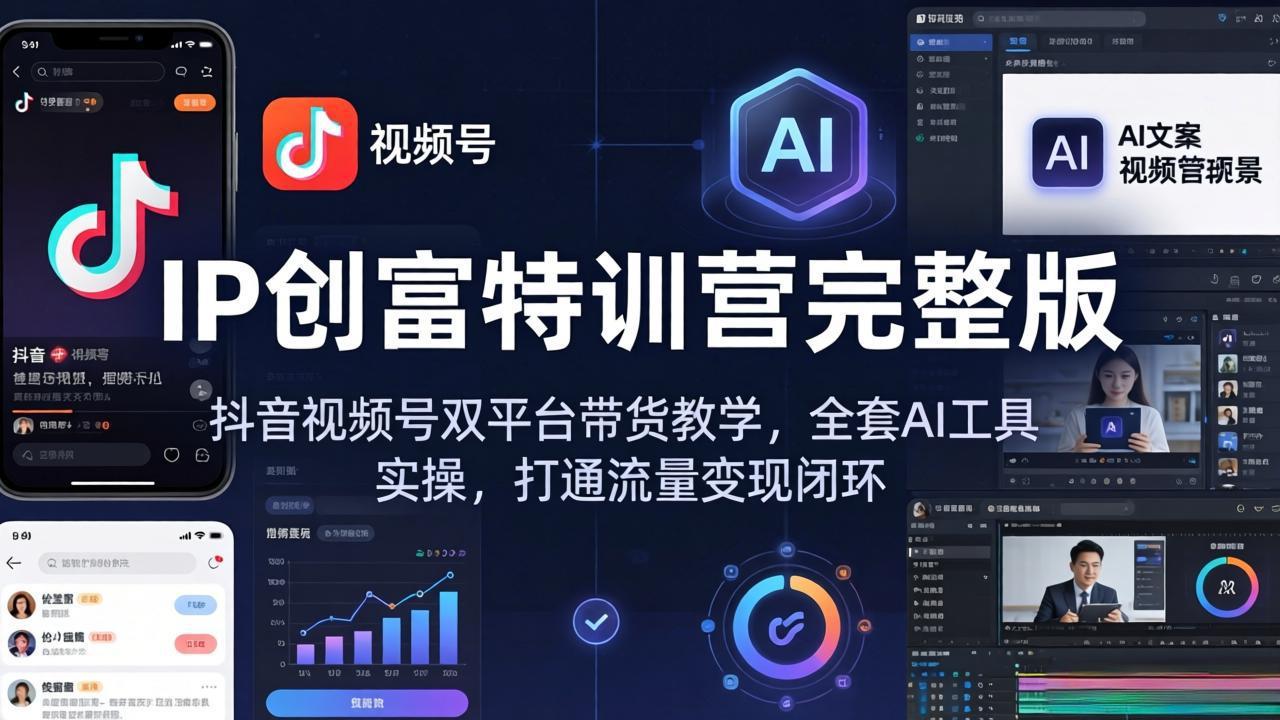 IP创富特训营完整版：抖音视频号双平台带货教学，全套AI工具实操，打通流量变现闭环-无畏轻创