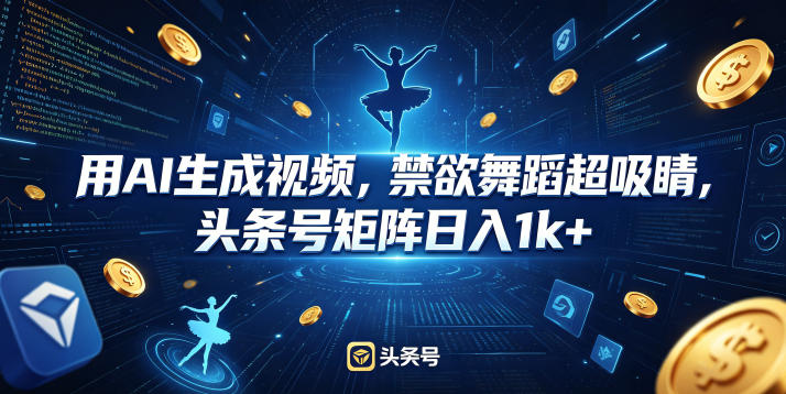 用AI生成视频，禁欲舞蹈超吸睛，头条号矩阵日入1k+-无畏轻创