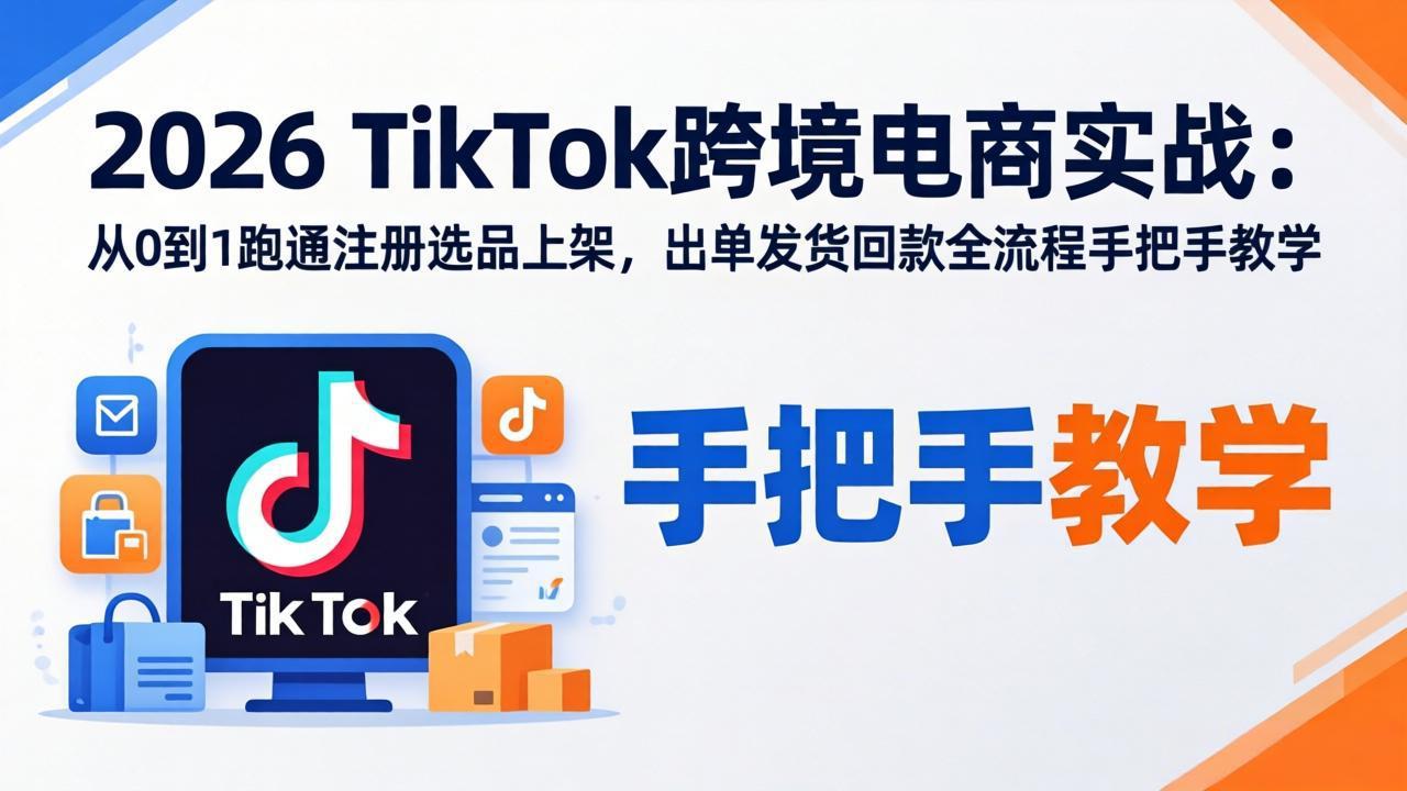 2026TikTok跨境电商实战-更新：从0到1跑通注册选品上架，出单发货回款全流程手把手教学-无畏轻创