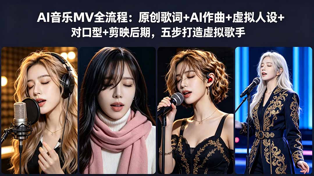 AI音乐MV全流程：原创歌词+AI作曲+虚拟人设+对口型+剪映后期，五步打造虚拟歌手-无畏轻创