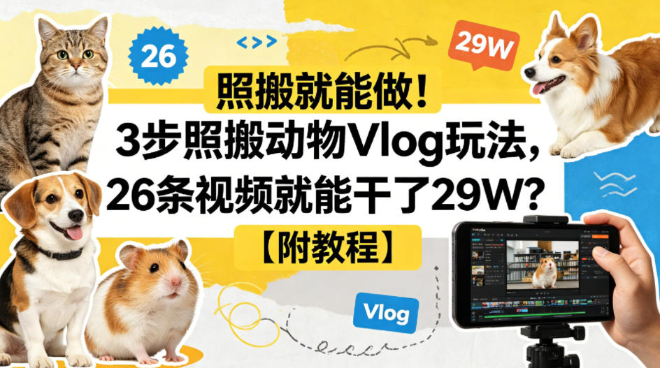 照搬就能做！3步照搬动物Vlog玩法，26条视频就能干了29W？【附教程】【赠coze一键生成工作流】-无畏轻创