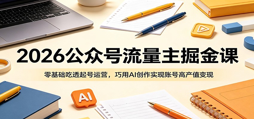 2026公众号流量主掘金课：零基础吃透起号运营，巧用AI创作实现账号高产值变现-无畏轻创