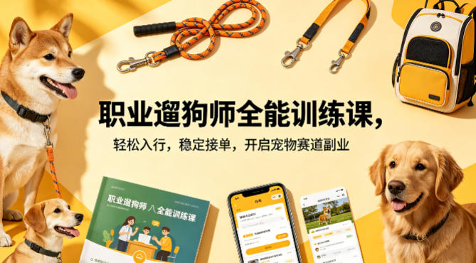 职业遛狗师全能训练课，轻松入行，稳定接单，开启宠物赛道副业-无畏轻创