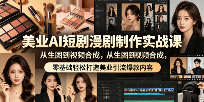 美业AI短剧漫剧制作实战课，从生图到视频合成，零基础轻松打造美业引流爆款内容-无畏轻创