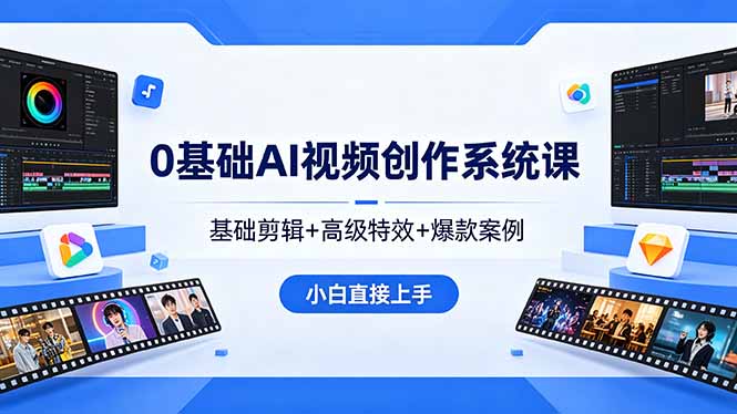 0基础AI视频创作系统课，基础剪辑+高级特效+爆款案例，小白直接上手-无畏轻创