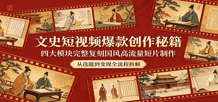 文史短视频爆款创作秘籍：四大模块完整复刻国风高流量短片制作-无畏轻创