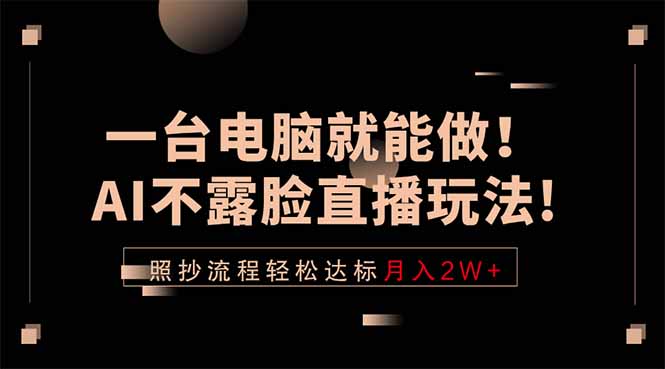 一台电脑就能做！AI不露脸直播玩法，照抄流程轻松达标月入2W+-无畏轻创