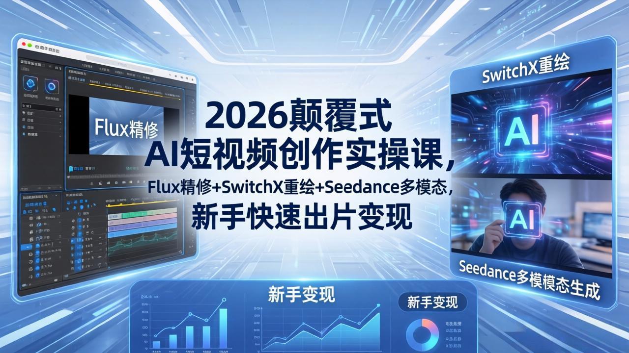 2026颠覆式 AI短视频创作课-5月更新，Flux精修+SwitchX重绘+Seedance多模态，新手快速出片变现-无畏轻创