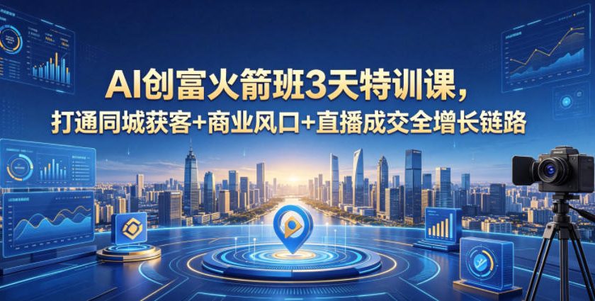 AI创富火箭班3天特训课，打通同城获客+商业风口+直播成交全增长链路，2026年4月新课-无畏轻创