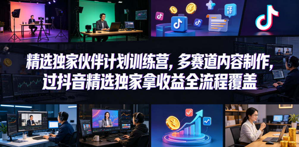 小豁食堂精选独家伙伴计划训练营，多赛道内容制作，过抖音精选独家拿收益全流程覆盖-无畏轻创