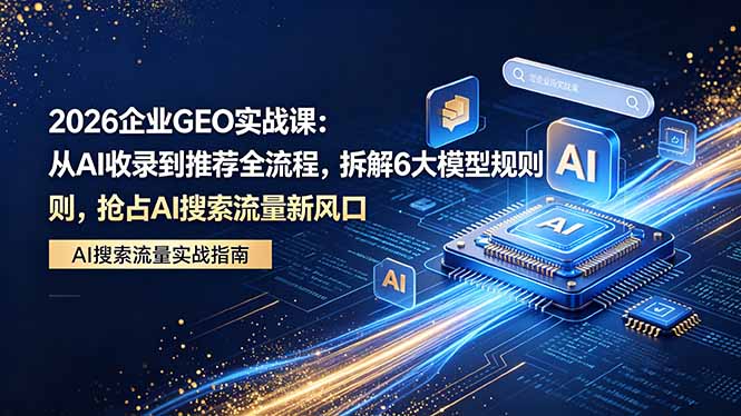 2026 企业GEO实战课：从AI收录到推荐全流程，拆解6大模型规则，抢占 AI 搜索流量新风口-无畏轻创