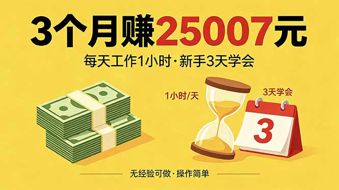 3个月赚钱25007元，每天工作1个小时，新手3天全部学会！-无畏轻创