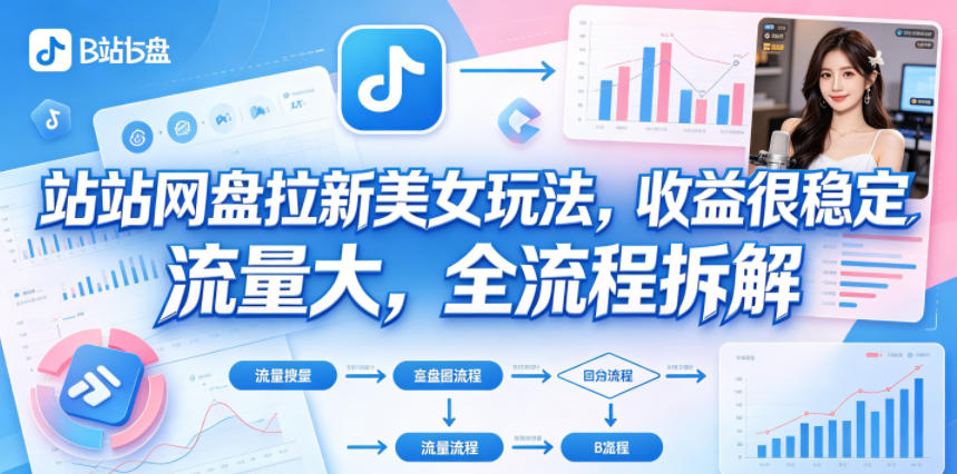 B站网盘拉新美女玩法，收益很稳定，流量大，全流程拆解-无畏轻创