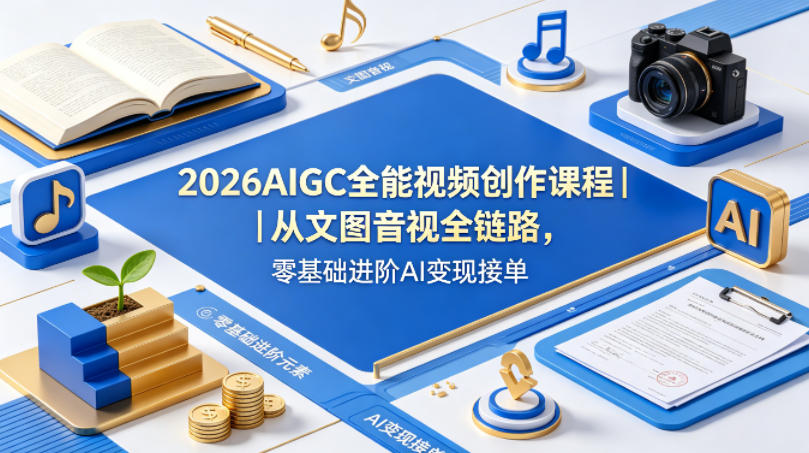 2026AIGC全能视频创作课程｜从文图音视全链路，零基础进阶AI变现接单-无畏轻创