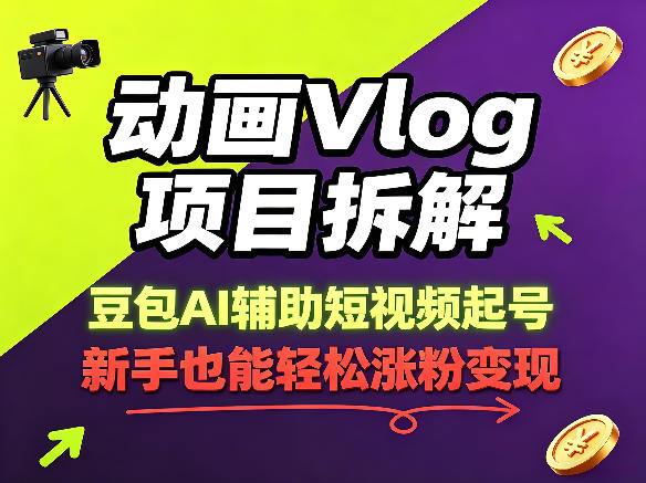 动画Vlog项目拆解，豆包AI辅助短视频起号，新手也能轻松涨粉，43条作品涨粉8.3W-无畏轻创