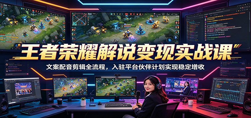 王者荣耀解说变现实战课：文案配音剪辑全流程，入驻平台伙伴计划实现稳定增收-无畏轻创