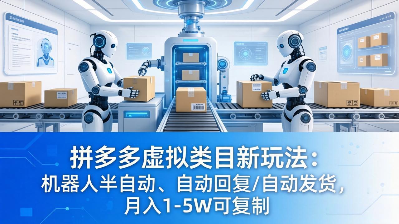 拼多多虚拟类目新玩法：机器人半自动、自动回复 /自动发货，月入 1-5W 可复制-无畏轻创