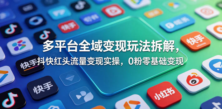 多平台全域变现玩法拆解，抖快红头流量变现实操，0粉零基础变现-无畏轻创