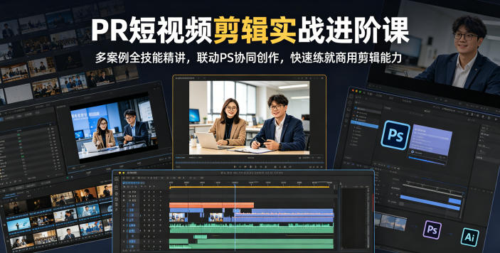 PR短视频剪辑实战进阶课，多案例全技能精讲，联动PS协同创作，快速练就商用剪辑能力-无畏轻创