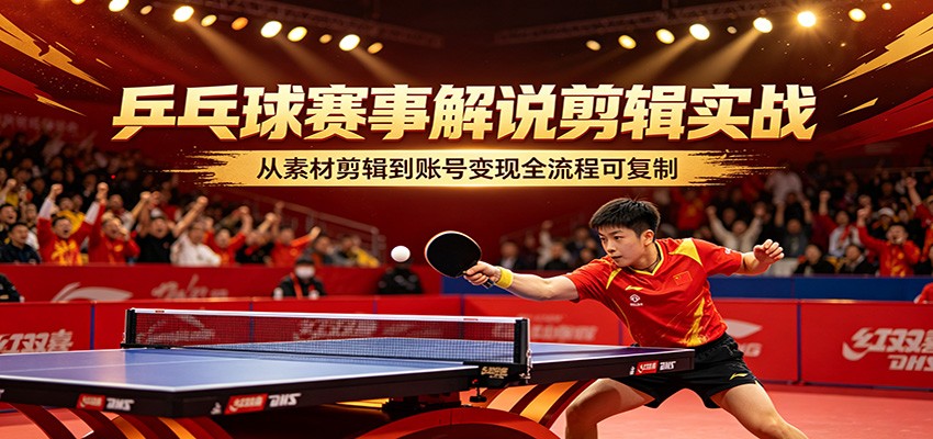 乒乓球赛事解说剪辑实战，从素材剪辑到账号变现全流程可复制-无畏轻创