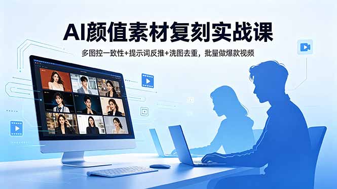 AI颜值素材复刻实战课，多图控一致性+提示词反推+洗图去重，批量做爆款视频-无畏轻创
