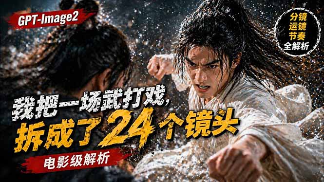 用GPT-Image2，把一段武打对决拆成24个连续镜头，从人物建立、动作衔接、运镜节奏，到情绪爆发-无畏轻创