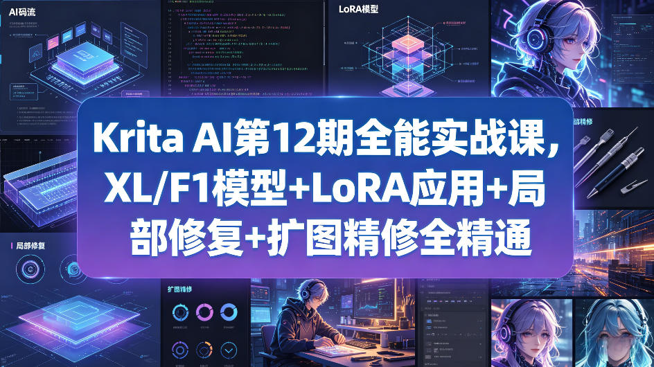 Krita AI第12期全能实战课，XL/F1模型+LoRA应用+局部修复+扩图精修全精通-无畏轻创