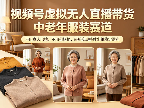 视频号虚拟无人直播带货中老年服装赛道，不用真人出镜、不用租场地，轻松实现持续出单稳定盈利-无畏轻创