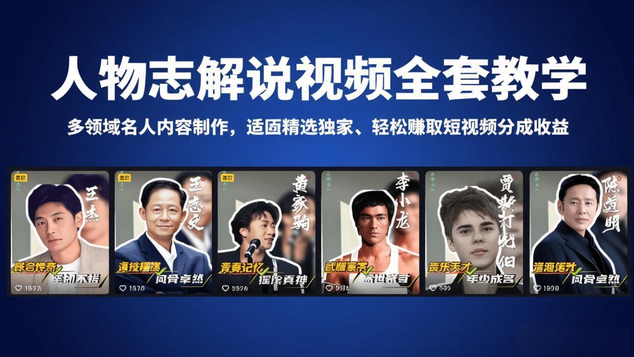 人物志解说视频全套教学，多领域名人内容制作，适配精选独家，轻松赚取短视频分成收益-无畏轻创