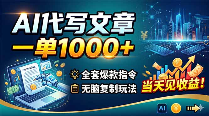 AI代写文章，一单1000+，全套爆款指令+无脑复制玩法，当天见收益！-无畏轻创