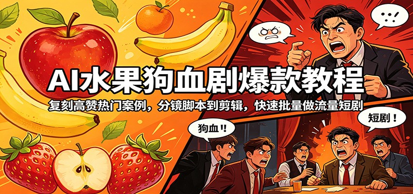 AI水果狗血剧爆款教程：复刻高赞热门案例，分镜脚本到剪辑，快速批量做流量短剧-无畏轻创