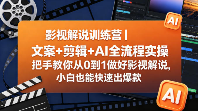 影视解说训练营｜文案+剪辑+AI全流程实操，把手教你从0到1做好影视解说，小白也能快速出爆款-无畏轻创