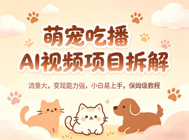 萌宠吃播AI视频项目拆解，流量大，变现能力强，小白易上手，保姆级教程-无畏轻创