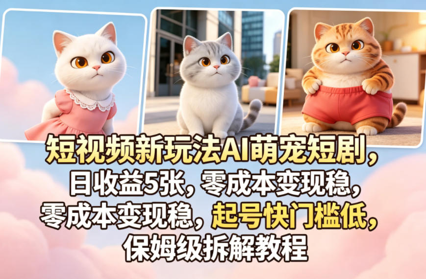 短视频新玩法AI萌宠短剧，日收益5张，零成本变现稳，起号快门槛低，保姆级拆解教程-无畏轻创