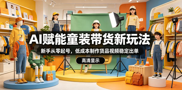 AI赋能童装带货新玩法，新手从零起号，低成本制作货品视频稳定出单-无畏轻创