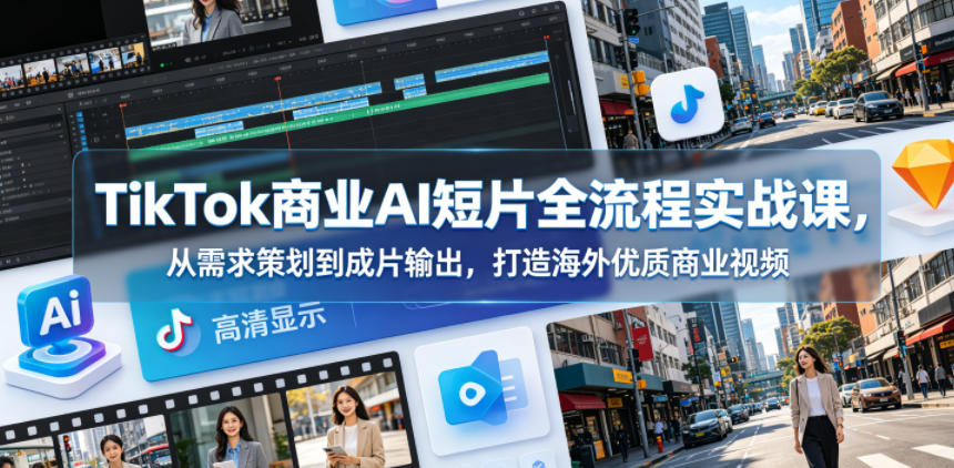 TikTok商业AI短片全流程实战课，从需求策划到成片输出，打造海外优质商业视频-无畏轻创