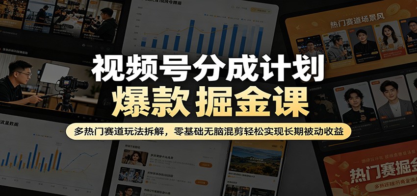 视频号分成计划爆款掘金课：多热门赛道玩法拆解，零基础无脑混剪轻松实现长期被动收益-无畏轻创