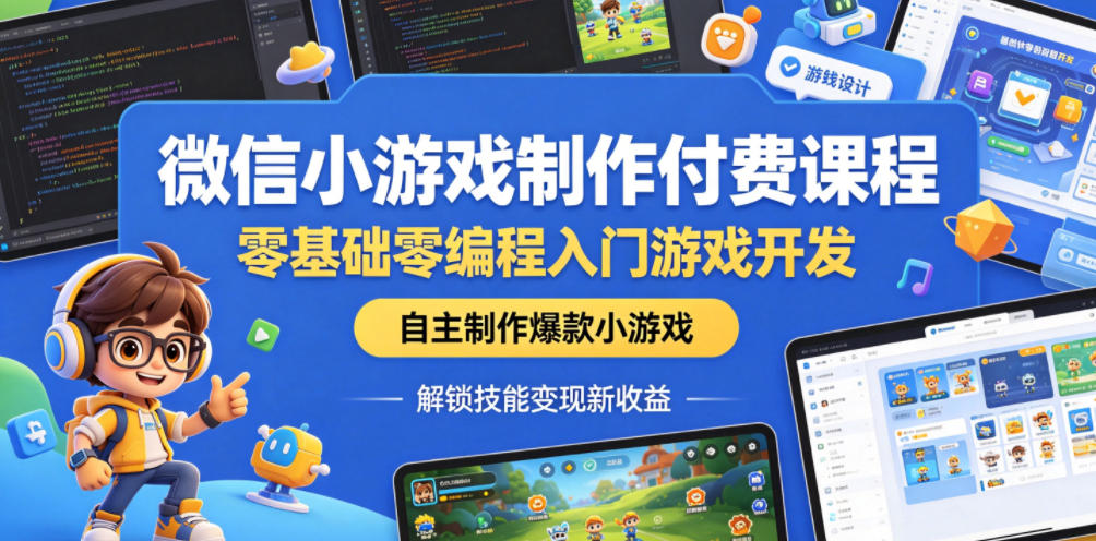 微信小游戏制作付费课程，零基础零编程入门游戏开发，自主制作爆款小游戏，解锁技能变现新收益-无畏轻创