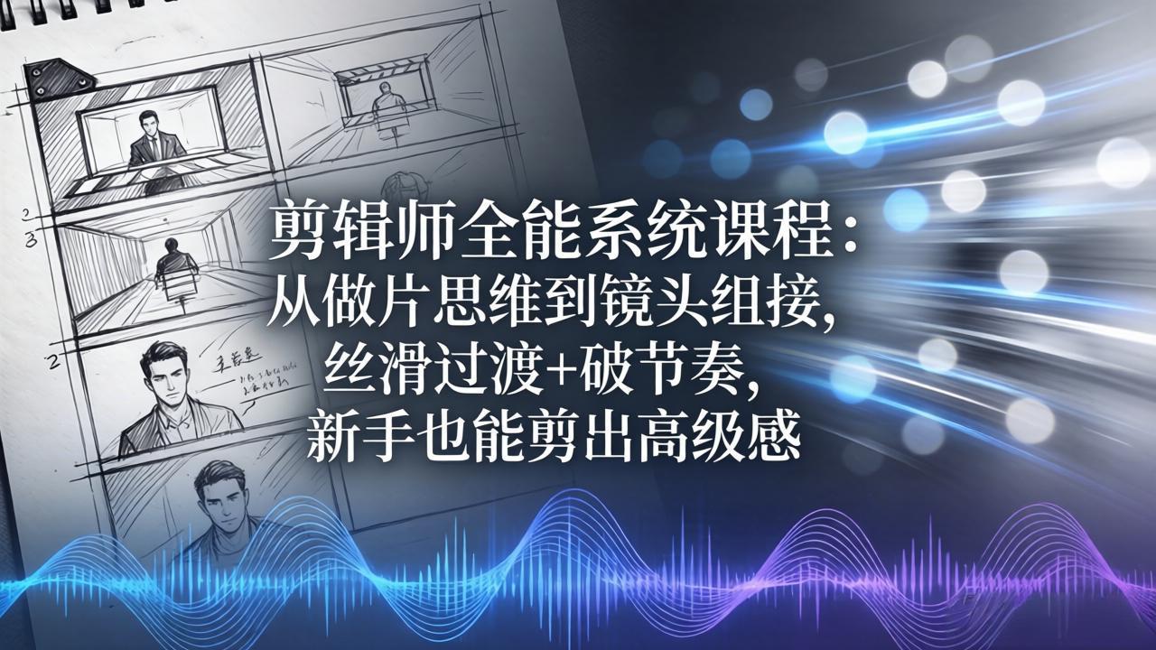 剪辑师全能系统课程：从做片思维到镜头组接，丝滑过渡+破节奏，新手也能剪出高级感-无畏轻创