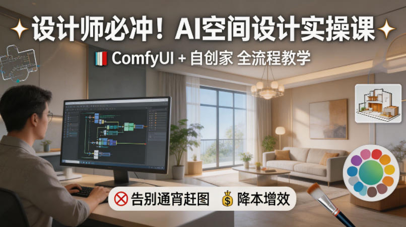 设计师必冲！AI空间设计实操课，ComfyUI+自创家全教学，告别通宵赶图，降本增效-无畏轻创