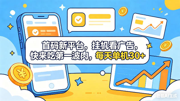 首码新平台，挂G自动看广告，快来吃第一波肉，每天单机30+，可矩阵放大【揭秘】-无畏轻创