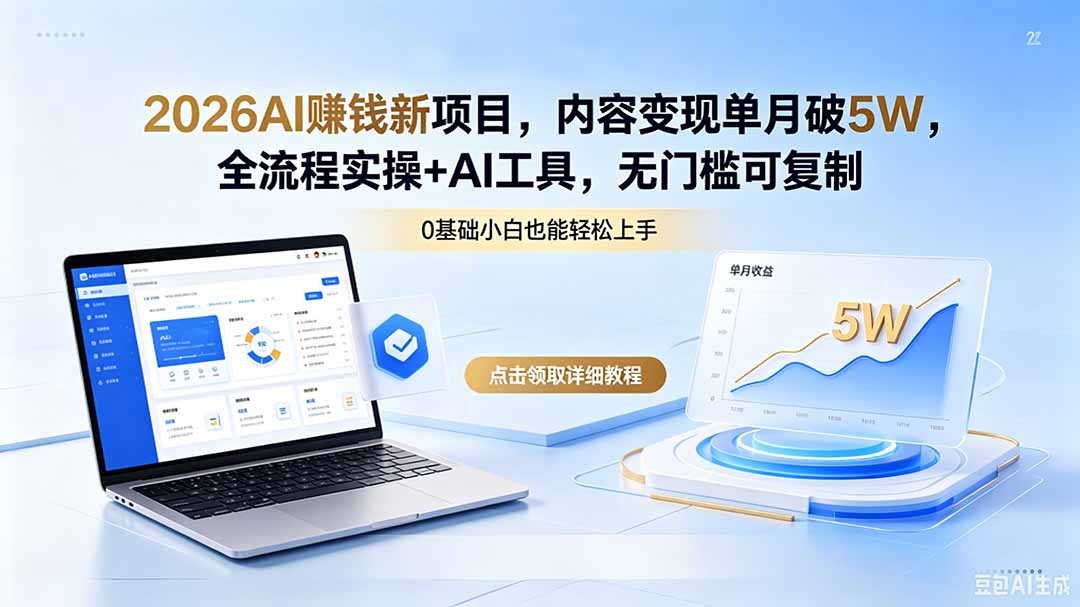 2026AI赚钱新项目，内容变现单月破5W，全流程实操+AI工具，无门槛可复制-无畏轻创