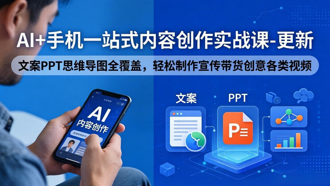 AI+手机一站式内容创作实战课-更新，文案PPT思维导图全覆盖，轻松制作宣传带货创意各类视频-无畏轻创