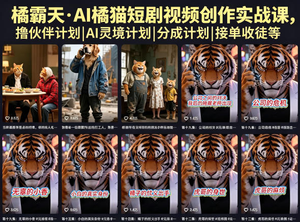 橘霸天·AI橘猫短剧视频创作实战课，撸伙伴计划|AI灵境计划|分成计划|接单收徒等-无畏轻创