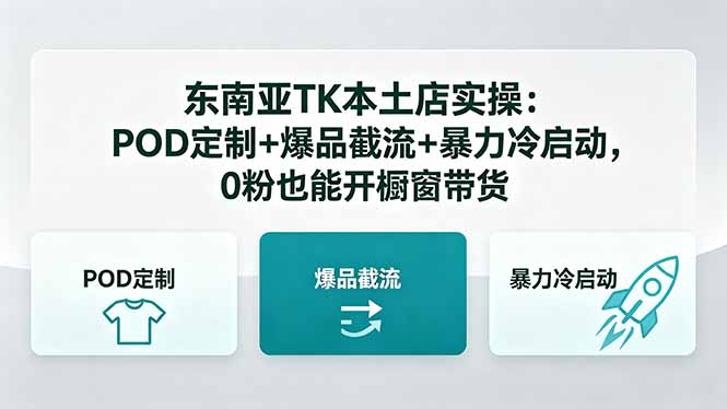 东南亚TK本土店实操-5月更新：POD定制+爆品截流+暴力冷启动，0粉也能开橱窗带货-无畏轻创