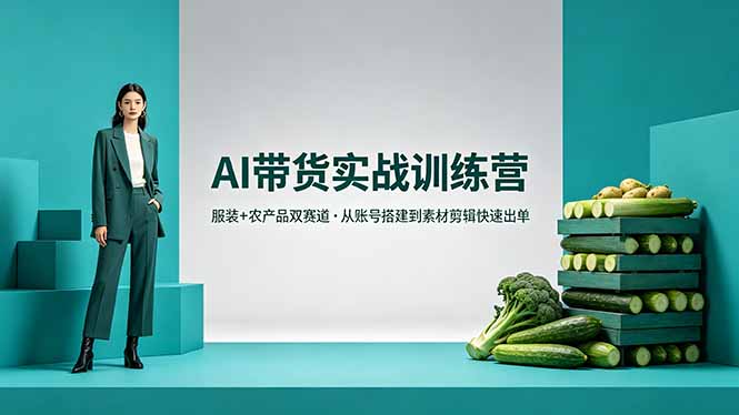 AI带货实战训练营，服装+农产品双赛道，从账号搭建到素材剪辑快速出单-无畏轻创