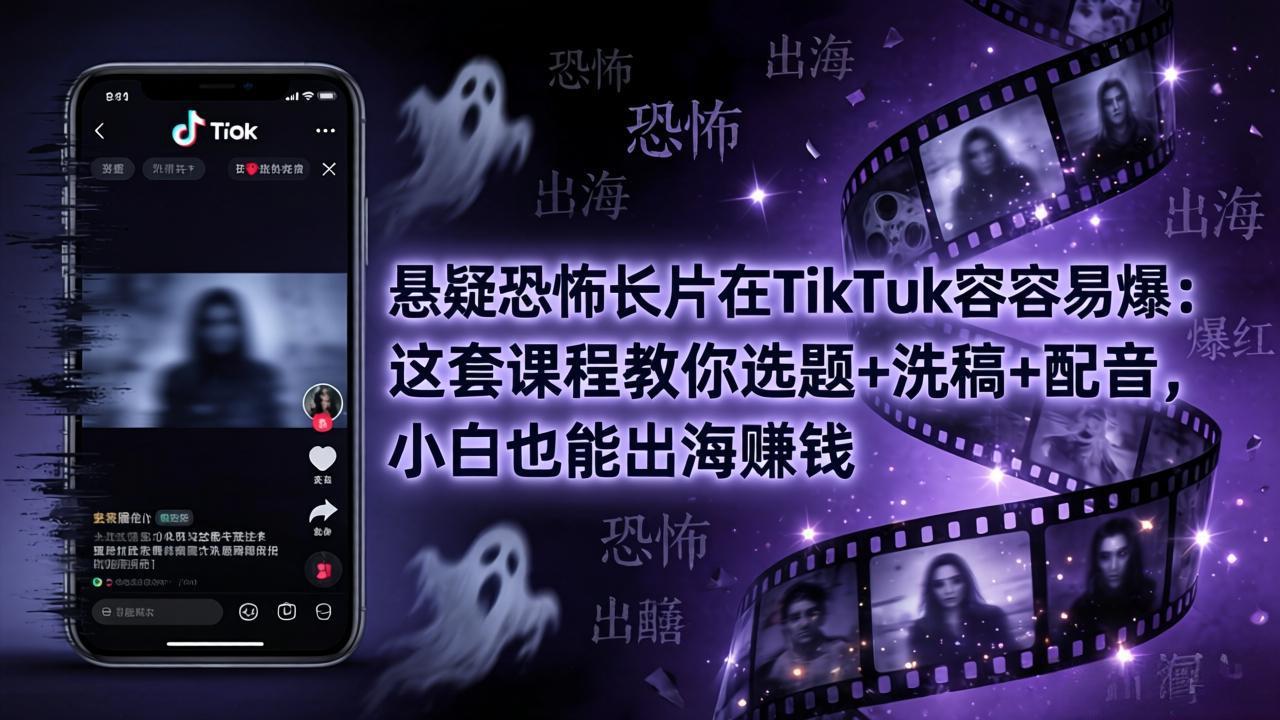 悬疑恐怖长片在TikTok最容易爆：这套课程教你选题+洗稿+配音，小白也能出海赚钱-无畏轻创