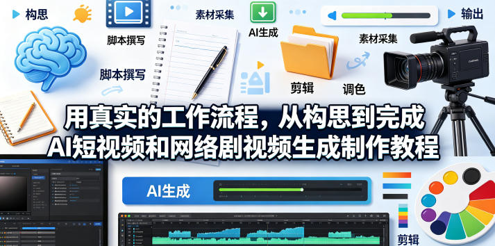 用真实的工作流程,从构思到完成AI短视频和网络剧视频生成制作教程-中英字幕-无畏轻创
