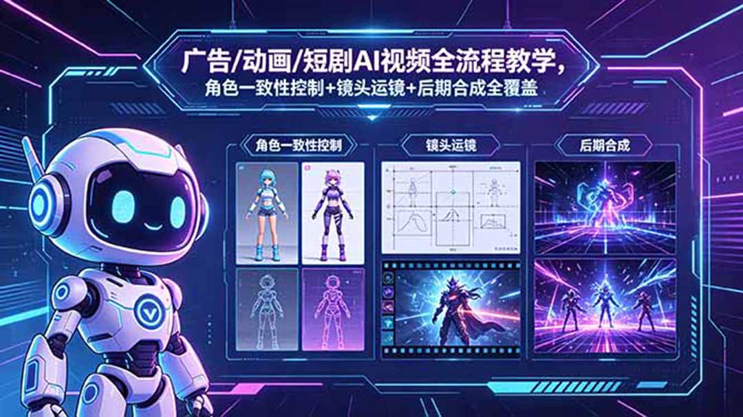 广告/动画/短剧AI视频全流程教学，角色一致性控制+镜头运镜+后期合成全覆盖-无畏轻创